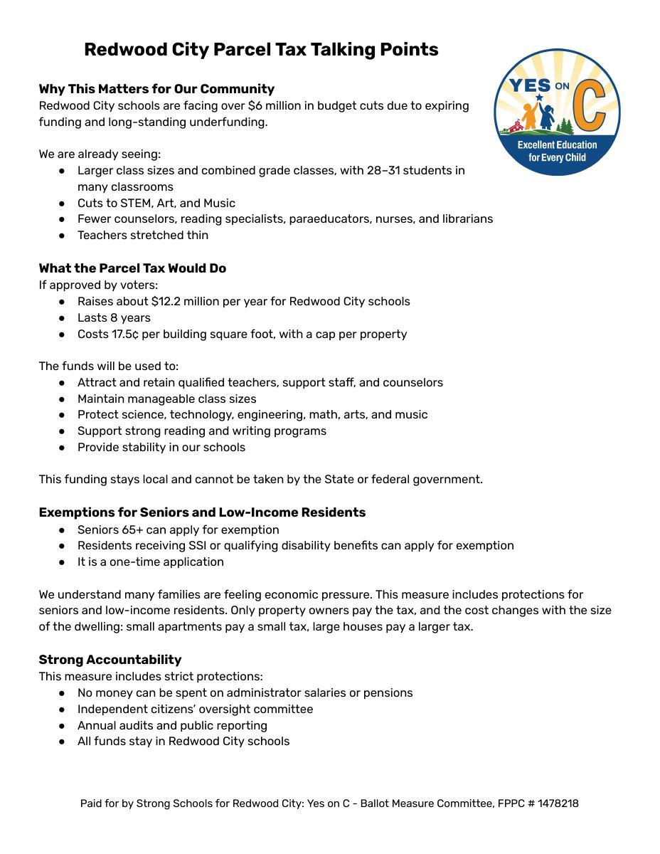 Parcel Tax Talking Points preview